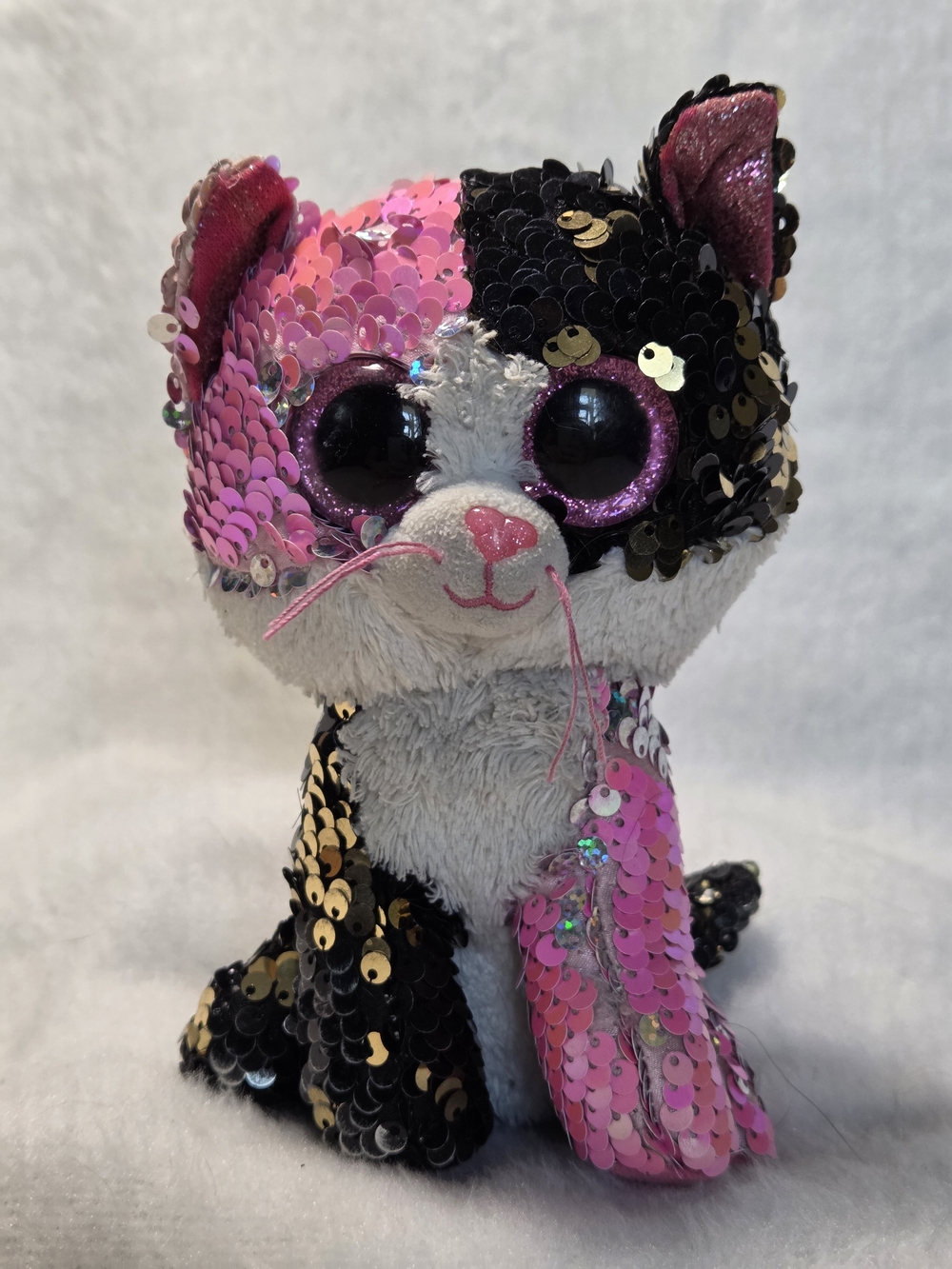 MALIBU Ty Beanie Boos Flippables Sequin Calico Cat Pink Black NO HANGTAG/DAMAGED